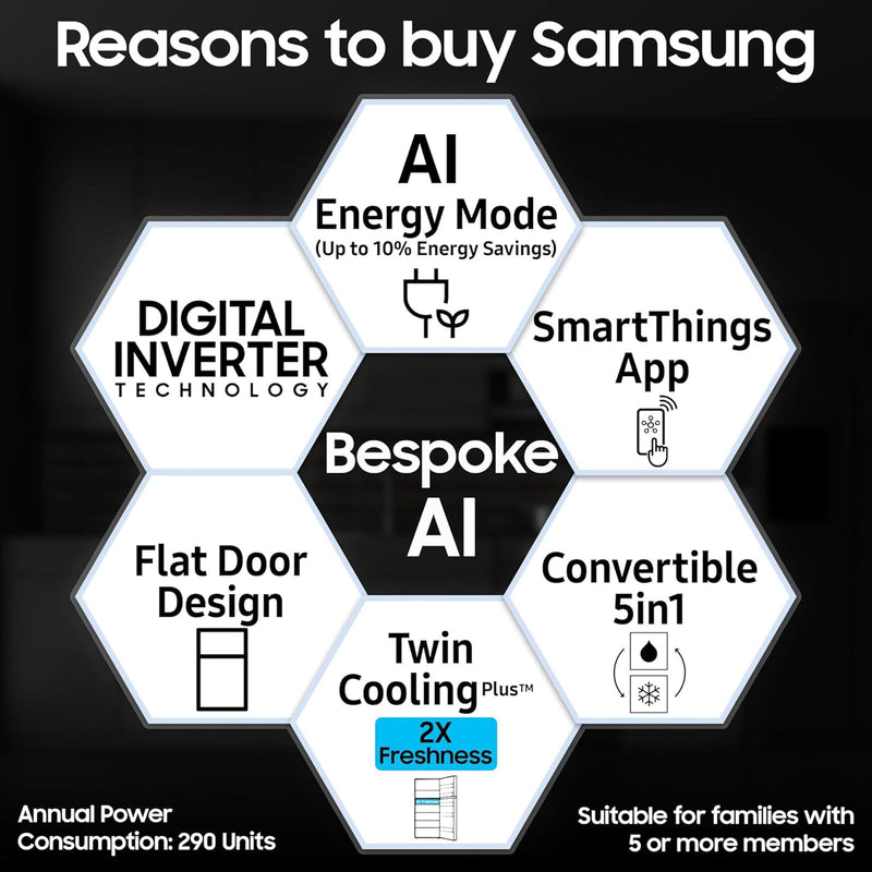 SAMSUNG 419 Litres 2 Star Frost Free Double Door Smart Wifi Enabled Refrigerator with Bespoke AI (RT45DG6A2BS8HL, Elegant Inox)
