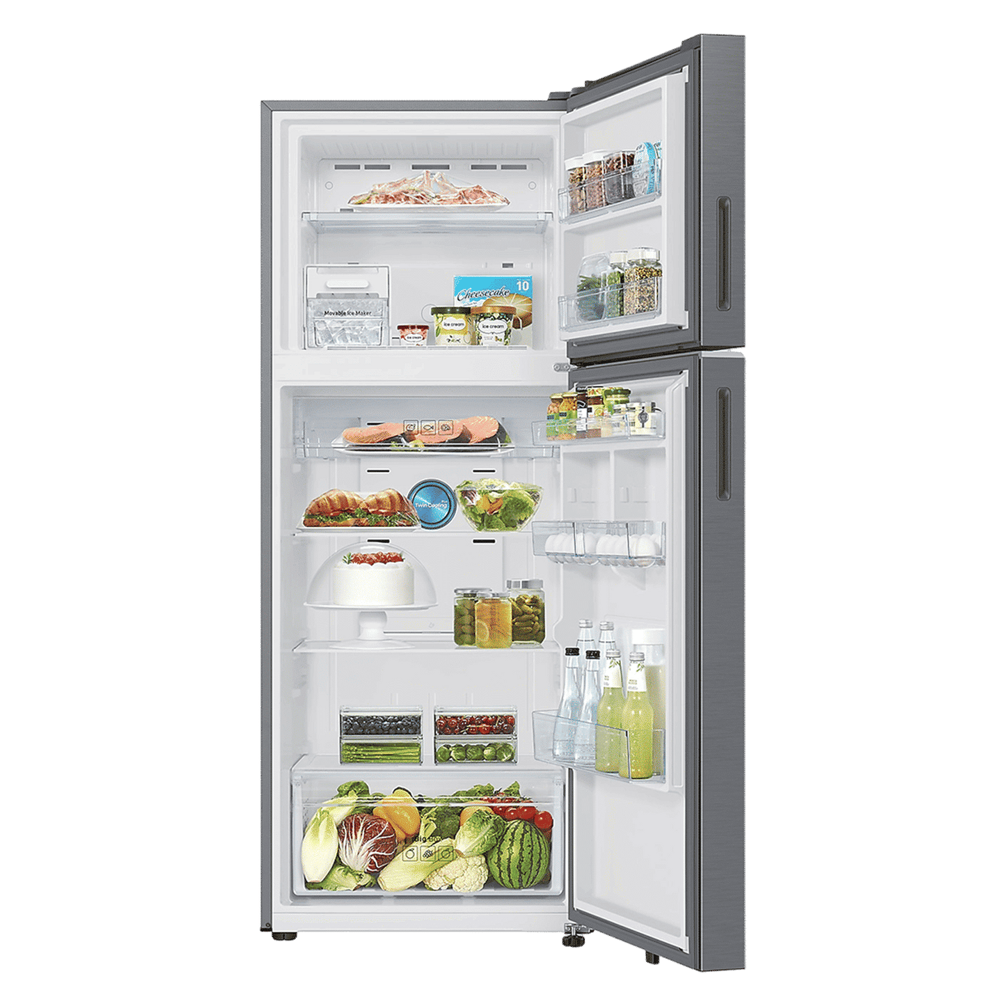 SAMSUNG 419 Litres 2 Star Frost Free Double Door Smart Wifi Enabled Refrigerator with Bespoke AI (RT45DG6A2BS8HL, Elegant Inox)