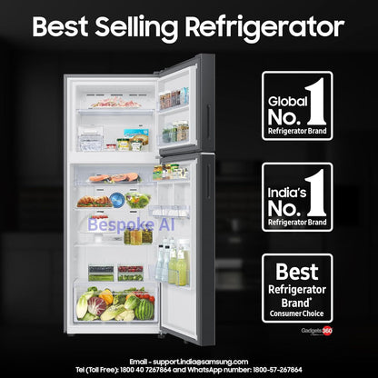 SAMSUNG 419 Litres 3 Star Frost Free Double Door Smart Wifi Enabled Refrigerator with Bespoke AI (RT45DG6A4DB1HL, Black Matt)