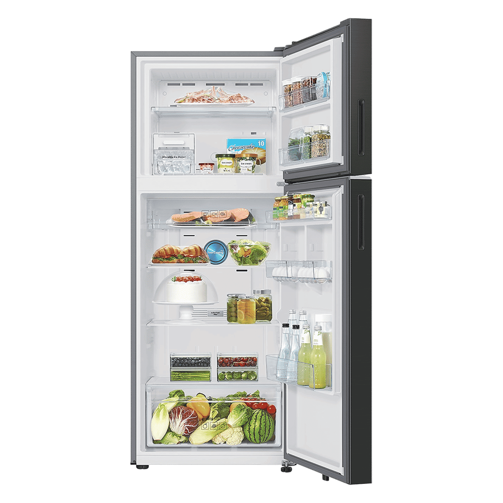 SAMSUNG 419 Litres 3 Star Frost Free Double Door Smart Wifi Enabled Refrigerator with Bespoke AI (RT45DG6A4DB1HL, Black Matt)