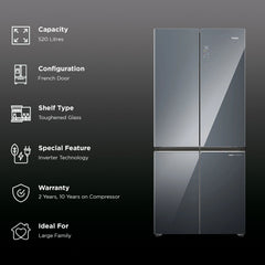 Haier Lumiere 520 Liters 3 Star Auto Defrost Four Door Smart Wifi Enabled Refrigerator with Colorful Digital Display (HRB-600MGU1, Mirror Glass)