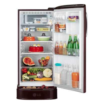 LG 201 Series 185 Litres 5 Star Direct Cool Single Door Refrigerator with Auto Smart Connect (GL-D201ASBU, Scarlet Bloom)