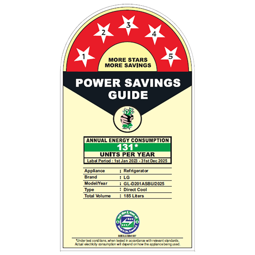 LG 201 Series 185 Litres 5 Star Direct Cool Single Door Refrigerator with Auto Smart Connect (GL-D201ASBU, Scarlet Bloom)