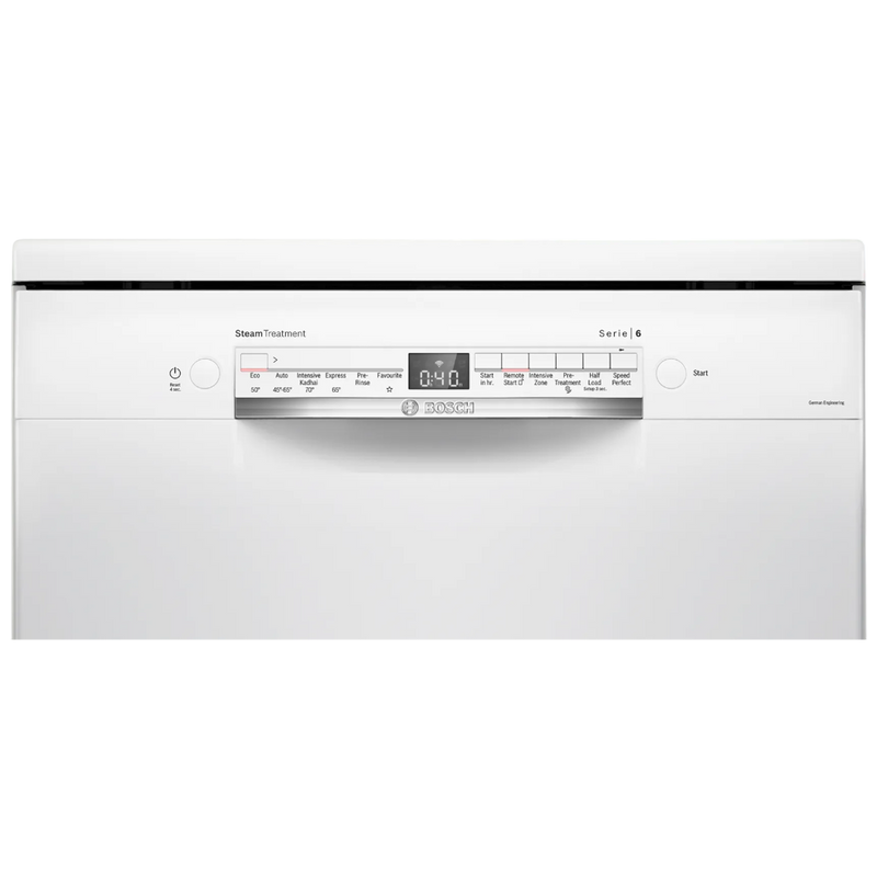 BOSCH Series 6 14 Place Settings Free Standing Dishwasher with Glass Protection Technology (No Pre-rinse Required, White)