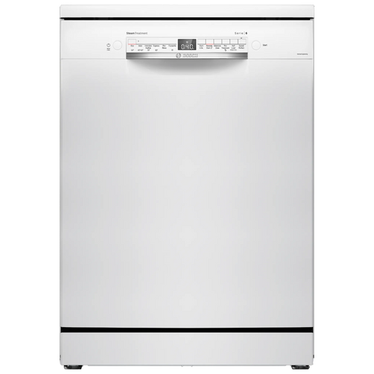 BOSCH Series 6 14 Place Settings Free Standing Dishwasher with Glass Protection Technology (No Pre-rinse Required, White)