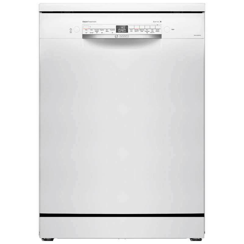 BOSCH Series 6 14 Place Settings Free Standing Dishwasher with Glass Protection Technology (No Pre-rinse Required, White)