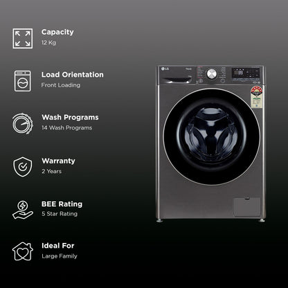 LG 12 kg 5 Star Wi-Fi Inverter Fully Automatic Front Load Washing Machine (FHP1412Z9B.APBQEIL, AI Direct Drive, Platinum Black)