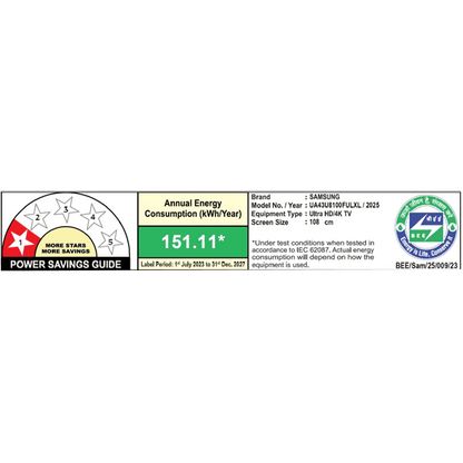 SAMSUNG U8100F 109.22 cm (43 inch) 4K Ultra HD LED Smart Tizen TV with Alexa & Google Assistant (2025 model)