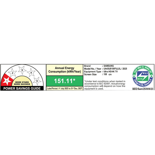 SAMSUNG U8100F 109.22 cm (43 inch) 4K Ultra HD LED Smart Tizen TV with Alexa & Google Assistant (2025 model)