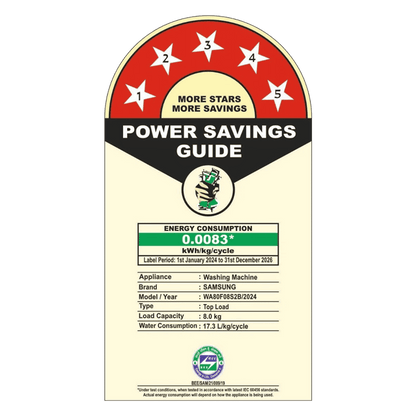 SAMSUNG 8 kg 5 Star Wi-Fi Inverter Fully Automatic Top Load Washing Machine (WA80F08S2BTL, AI VRT+ Technology, Black Caviar)