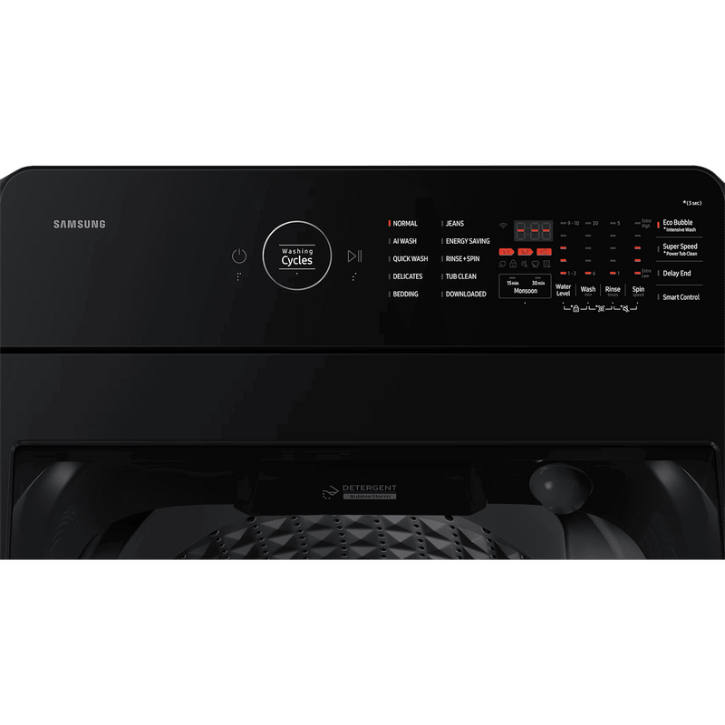 SAMSUNG 8 kg 5 Star Wi-Fi Inverter Fully Automatic Top Load Washing Machine (WA80F08B3BTL, AI VRT+ Technology, Black Caviar)