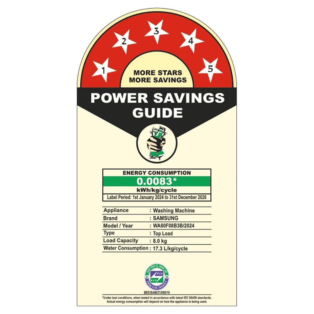 SAMSUNG 8 kg 5 Star Wi-Fi Inverter Fully Automatic Top Load Washing Machine (WA80F08B3BTL, AI VRT+ Technology, Black Caviar)