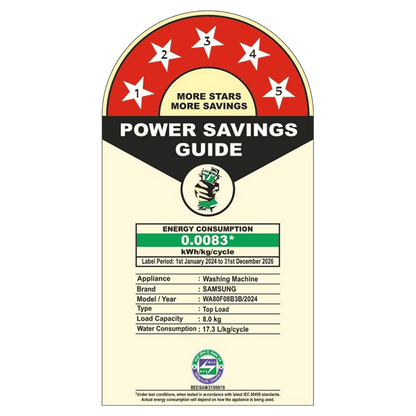 SAMSUNG 8 kg 5 Star Wi-Fi Inverter Fully Automatic Top Load Washing Machine (WA80F08B3BTL, AI VRT+ Technology, Black Caviar)