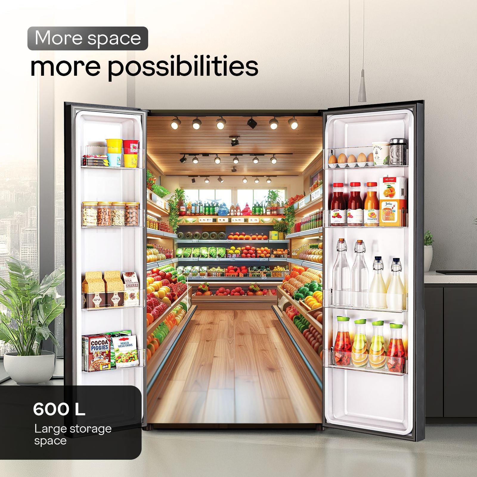 Godrej 600 Litres 3 Star Frost Free Side by Side Refrigerator with Powered By AI (RS EON VELVET 646C RIT, Opera Black)