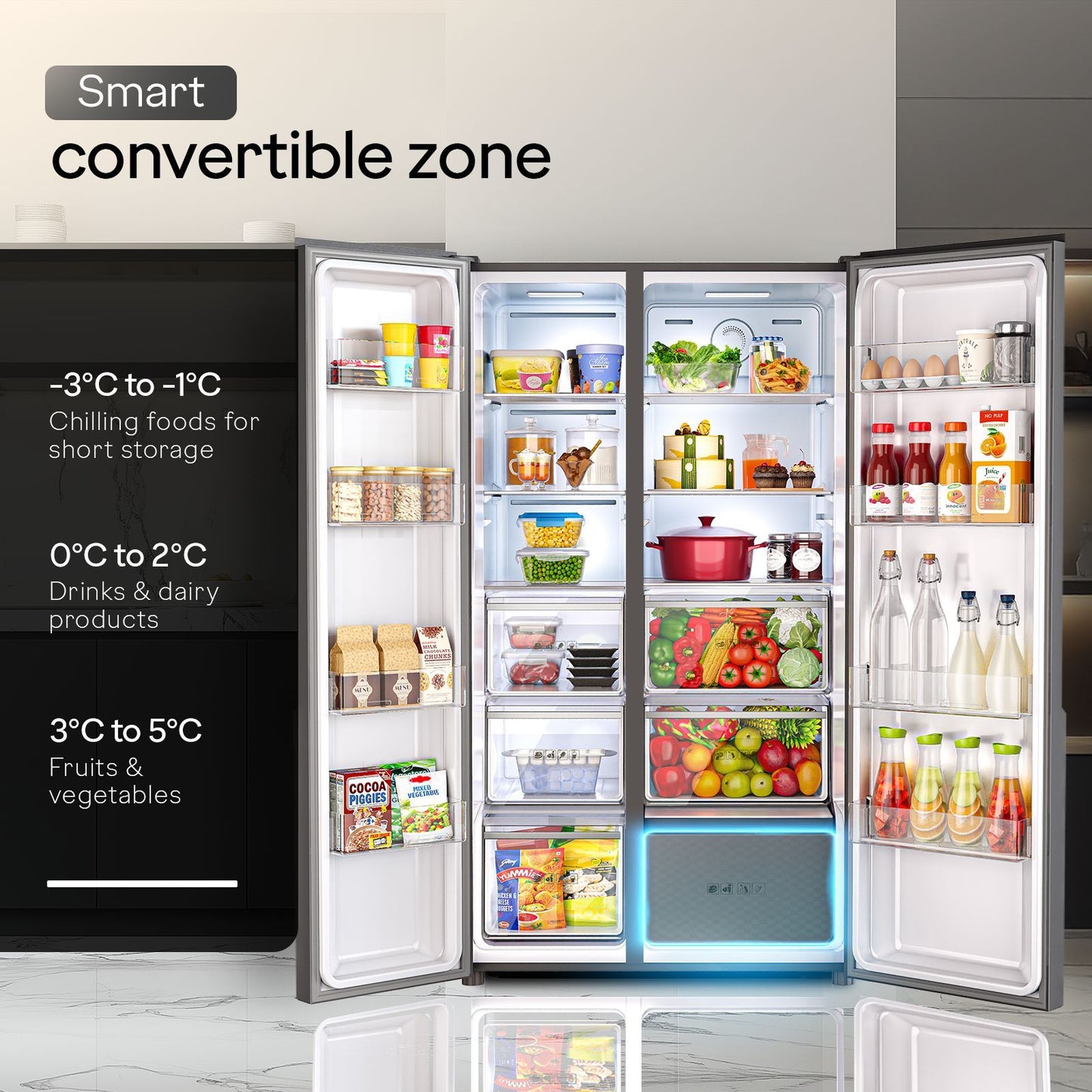 Godrej 600 Litres 3 Star Frost Free Side by Side Refrigerator with Powered By AI (RS EON VELVET 646C RIT, Opera Black)
