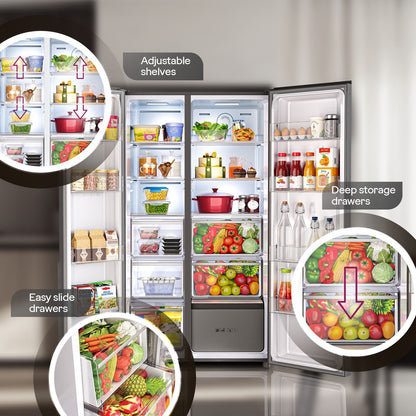 Godrej 600 Litres 3 Star Frost Free Side by Side Refrigerator with Powered By AI (RS EON VELVET 646C RIT, Opera Black)