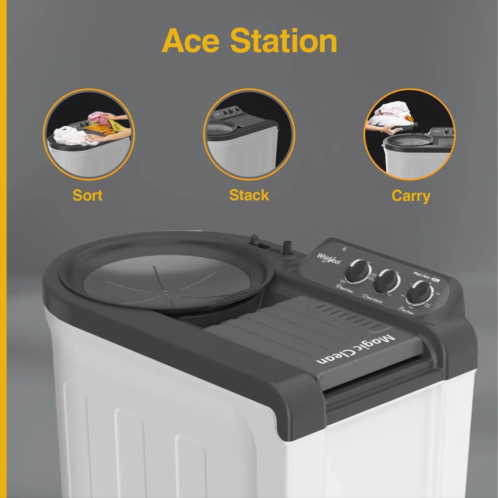 Whirlpool 6.5 kg 5 Star Semi Automatic Washing Machine with In built Scrubber (Magic Clean , 30337, Grey)