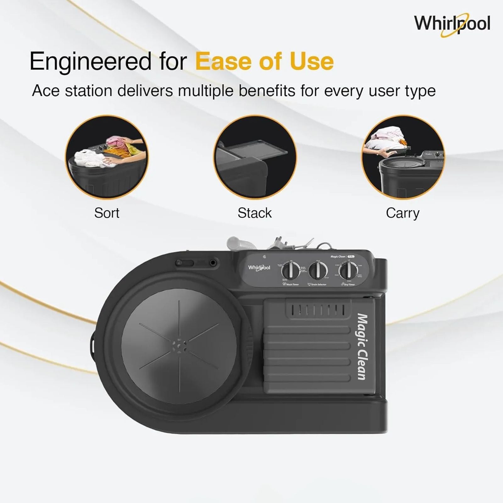 Whirlpool 7.5 kg 5 Star Semi Automatic Washing Machine with In built Scrubber (Magic Clean, 30291, Grey)