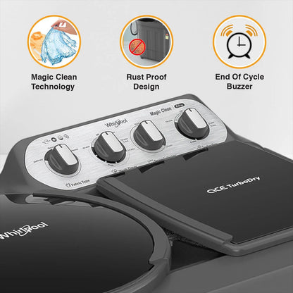 Whirlpool 8.0 kg 5 Star Semi Automatic Washing Machine with In built Scrubber (Magic Clean, 30318, Grey)