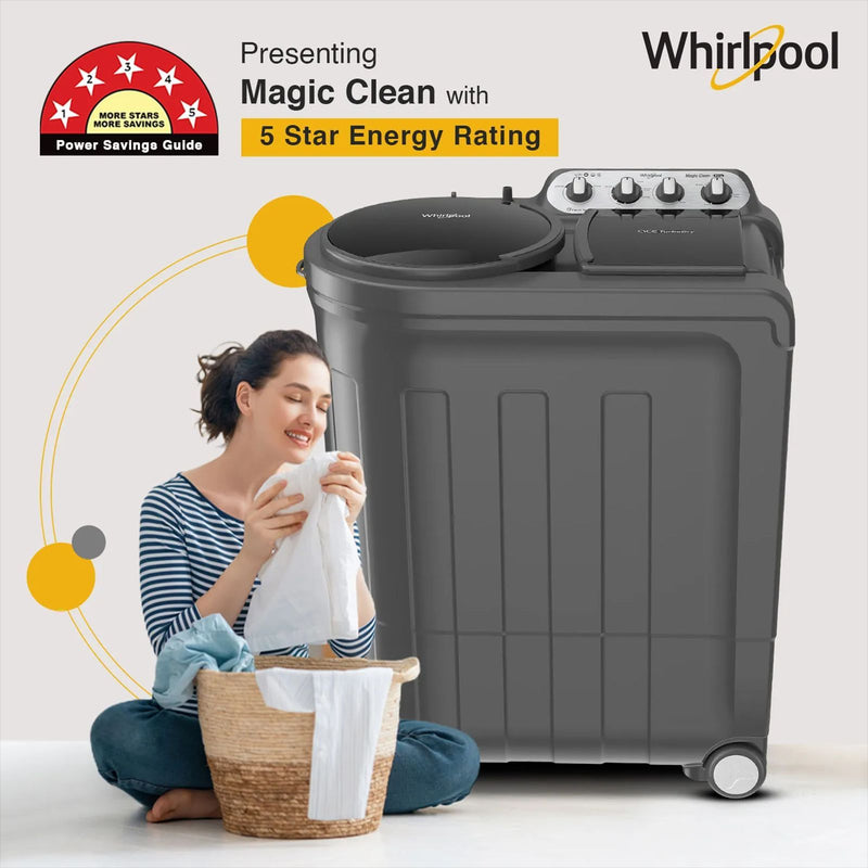 Whirlpool 8.0 kg 5 Star Semi Automatic Washing Machine with In built Scrubber (Magic Clean, 30318, Grey)