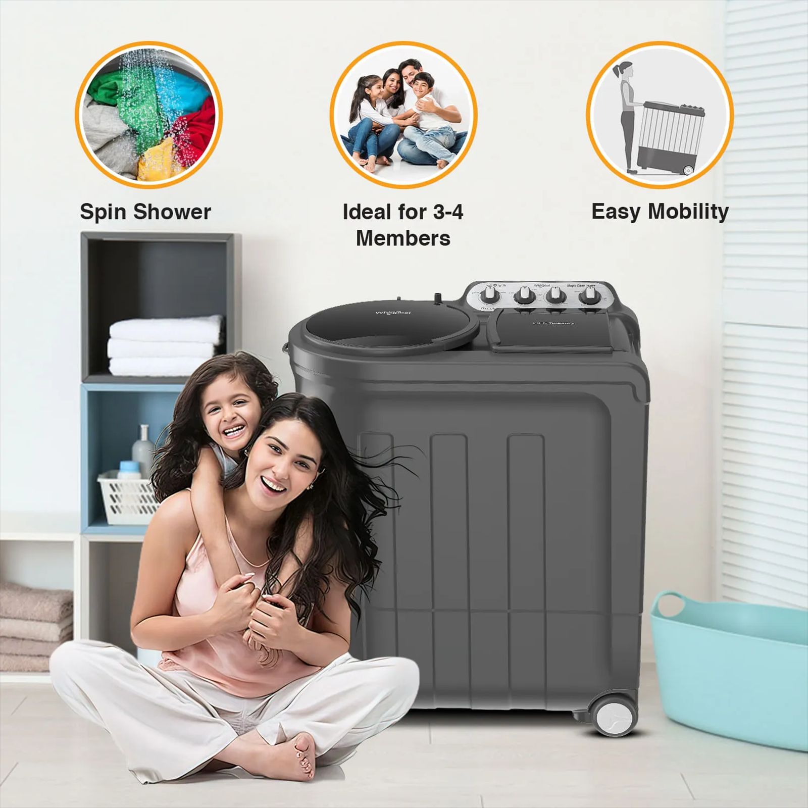 Whirlpool 8.0 kg 5 Star Semi Automatic Washing Machine with In built Scrubber (Magic Clean, 30318, Grey)