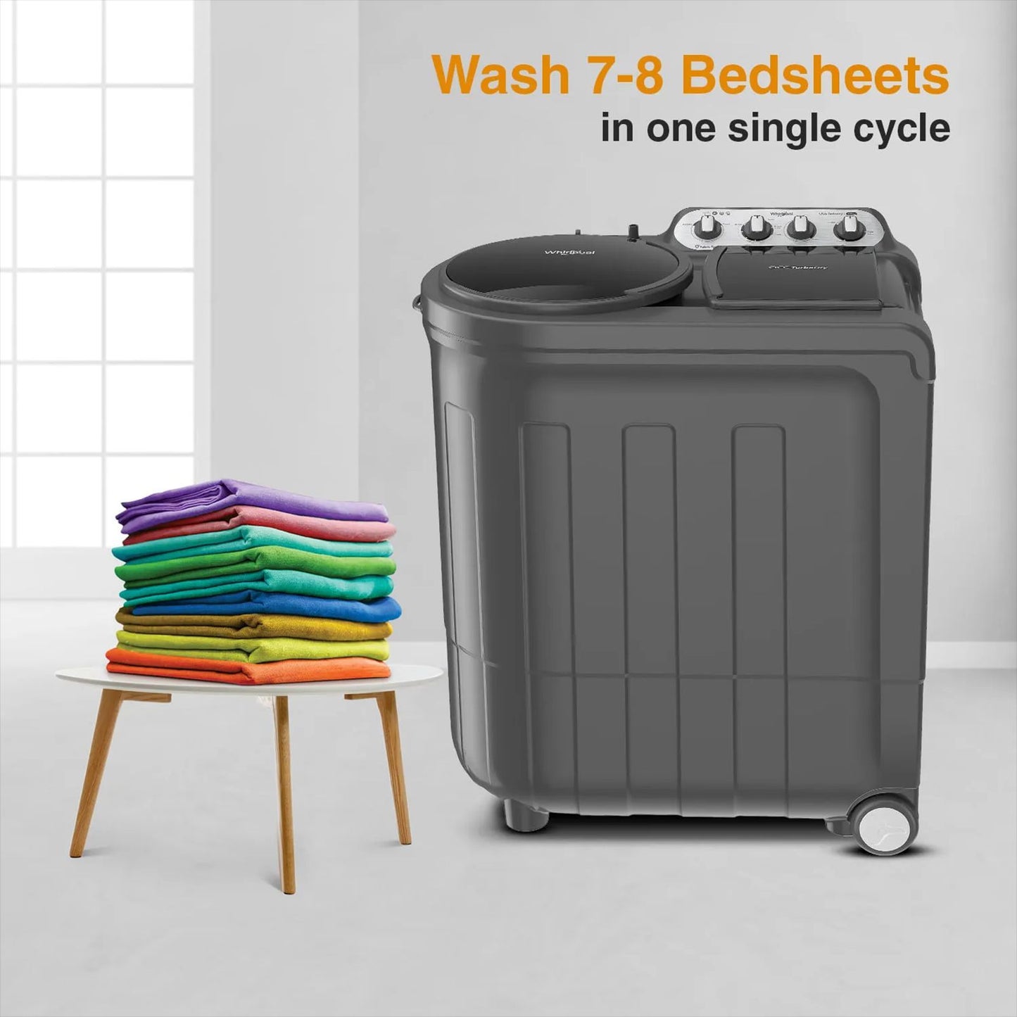 Whirlpool 8.0 kg 5 Star Semi Automatic Washing Machine with In built Scrubber (Magic Clean, 30318, Grey)