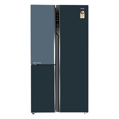 Haier Vogue Series 598 Litres 3 Star Frost Free Side by Side Door Smart Wifi Enabled Refrigerator with Deo Fresh Technology (HRT-683GOGU1, Grey Onyx Glass)