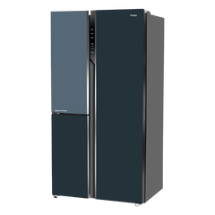 Haier Vogue Series 598 Litres 3 Star Frost Free Side by Side Door Smart Wifi Enabled Refrigerator with Deo Fresh Technology (HRT-683GOGU1, Grey Onyx Glass)