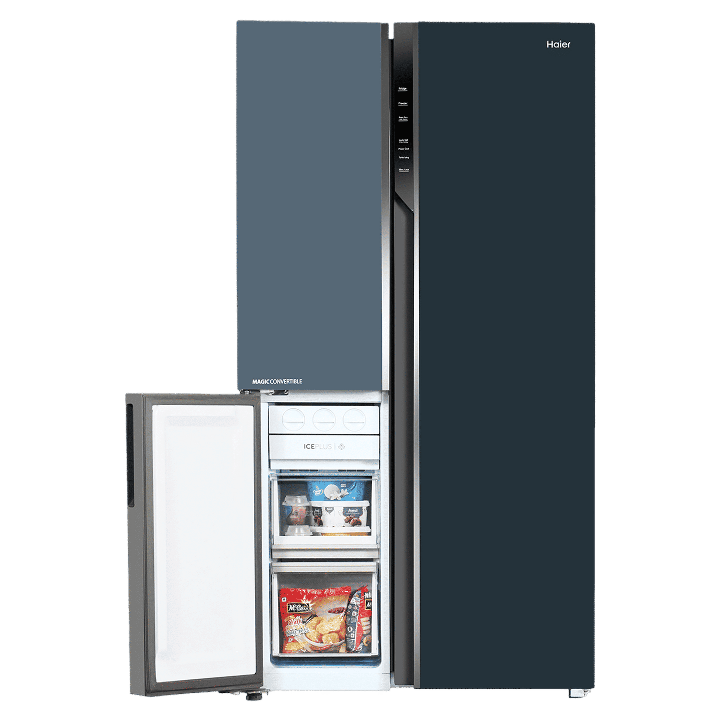 Haier Vogue Series 598 Litres 3 Star Frost Free Side by Side Door Smart Wifi Enabled Refrigerator with Deo Fresh Technology (HRT-683GOGU1, Grey Onyx Glass)