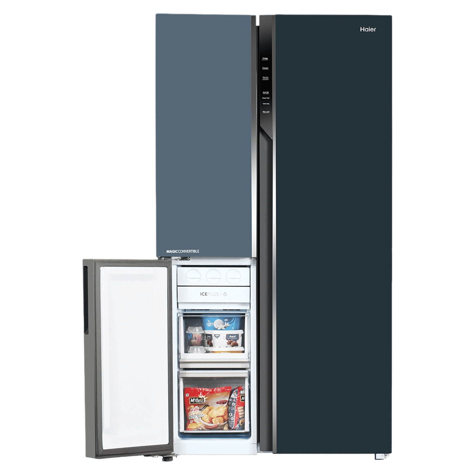 Haier Vogue Series 598 Litres 3 Star Frost Free Side by Side Door Smart Wifi Enabled Refrigerator with Deo Fresh Technology (HRT-683GOGU1, Grey Onyx Glass)