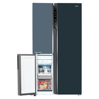 Haier Vogue Series 598 Litres 3 Star Frost Free Side by Side Door Smart Wifi Enabled Refrigerator with Deo Fresh Technology (HRT-683GOGU1, Grey Onyx Glass)