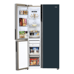 Haier Vogue Series 598 Litres 3 Star Frost Free Side by Side Door Smart Wifi Enabled Refrigerator with Deo Fresh Technology (HRT-683GOGU1, Grey Onyx Glass)