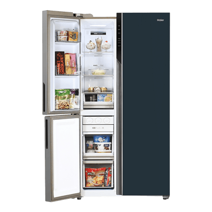Haier Vogue Series 598 Litres 3 Star Frost Free Side by Side Door Smart Wifi Enabled Refrigerator with Deo Fresh Technology (HRT-683GOGU1, Grey Onyx Glass)