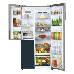 Haier Vogue Series 598 Litres 3 Star Frost Free Side by Side Door Smart Wifi Enabled Refrigerator with Deo Fresh Technology (HRT-683GOGU1, Grey Onyx Glass)