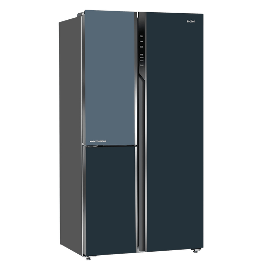 Haier Vogue Series 598 Litres 3 Star Frost Free Side by Side Door Smart Wifi Enabled Refrigerator with Deo Fresh Technology (HRT-683GOGU1, Grey Onyx Glass)