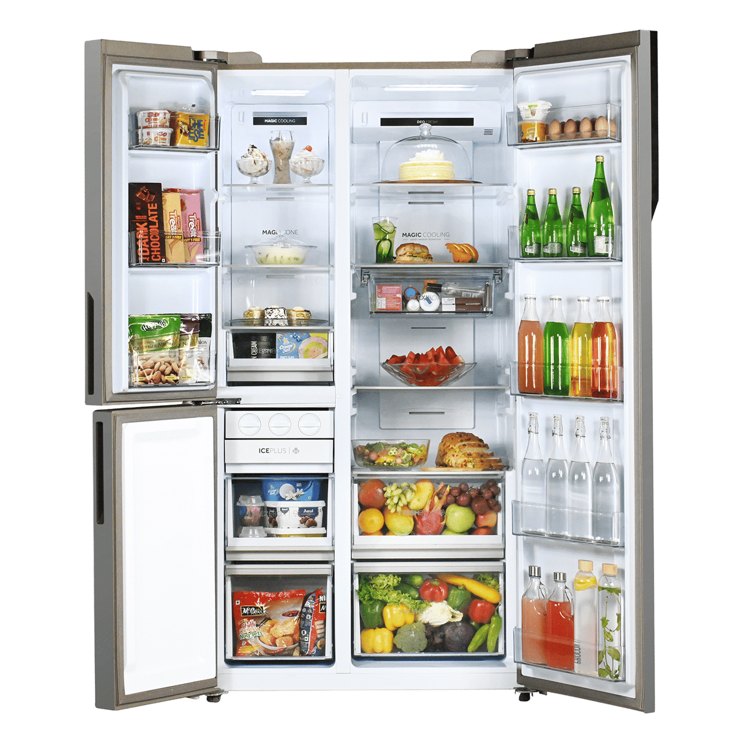 Haier Vogue Series 598 Litres 3 Star Frost Free Side by Side Door Smart Wifi Enabled Refrigerator with Deo Fresh Technology (HRT-683GOGU1, Grey Onyx Glass)