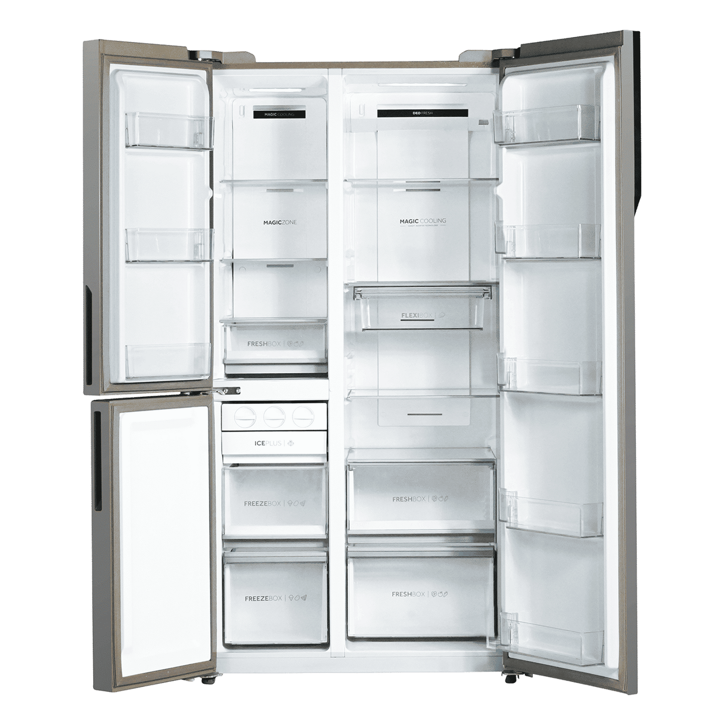 Haier Vogue Series 598 Litres 3 Star Frost Free Side by Side Door Smart Wifi Enabled Refrigerator with Deo Fresh Technology (HRT-683GOGU1, Grey Onyx Glass)