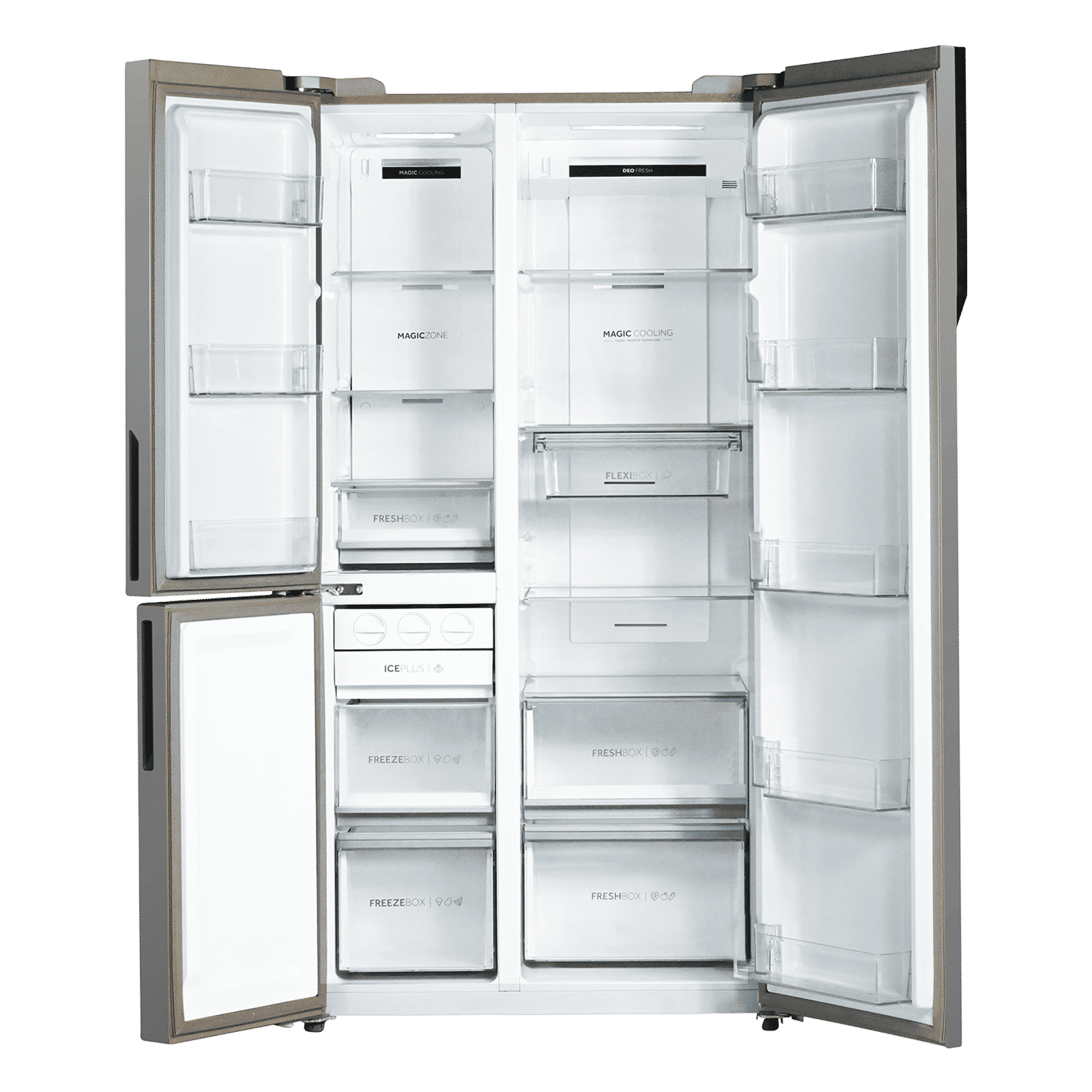 Haier Vogue Series 598 Litres 3 Star Frost Free Side by Side Door Smart Wifi Enabled Refrigerator with Deo Fresh Technology (HRT-683GOGU1, Grey Onyx Glass)