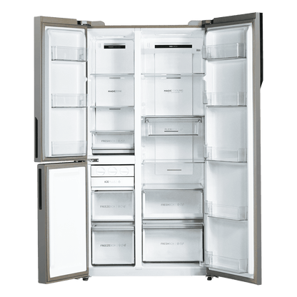 Haier Vogue Series 598 Litres 3 Star Frost Free Side by Side Door Smart Wifi Enabled Refrigerator with Deo Fresh Technology (HRT-683GOGU1, Grey Onyx Glass)