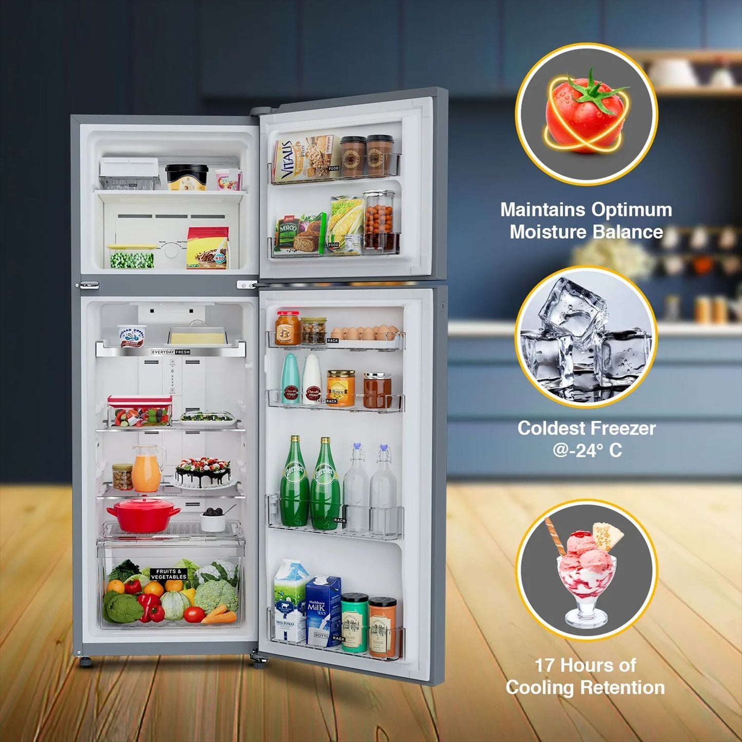 Whirlpool Intellifresh 235 Litres 3 Star Frost Free Double Door Convertible Refrigerator with 6th Sense Technology (22139, Grey)