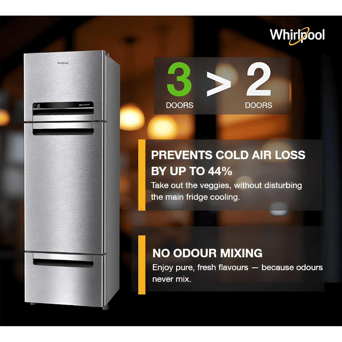 Whirlpool Protton 215 Litres Frost Free Triple Door Refrigerator with Zeolite Technology (22164, Radiant Steel)