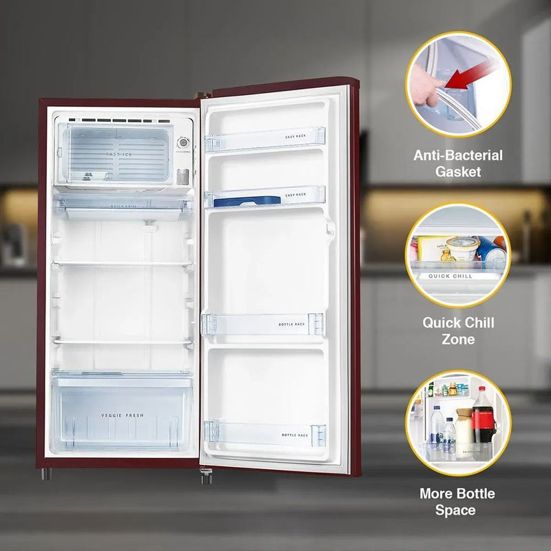 Whirlpool WDE Series 184 Litres 2 Star Direct Cool Single Door Refrigerator with Insulated Capillary Technology (72677, Wine)