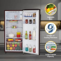 Whirlpool WDE Series 184 Litres 2 Star Direct Cool Single Door Refrigerator with Insulated Capillary Technology (72677, Wine)