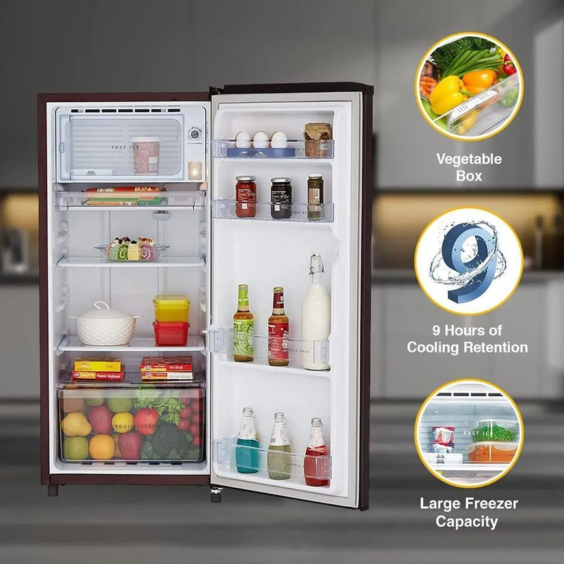Whirlpool WDE Series 184 Litres 2 Star Direct Cool Single Door Refrigerator with Insulated Capillary Technology (72677, Wine)
