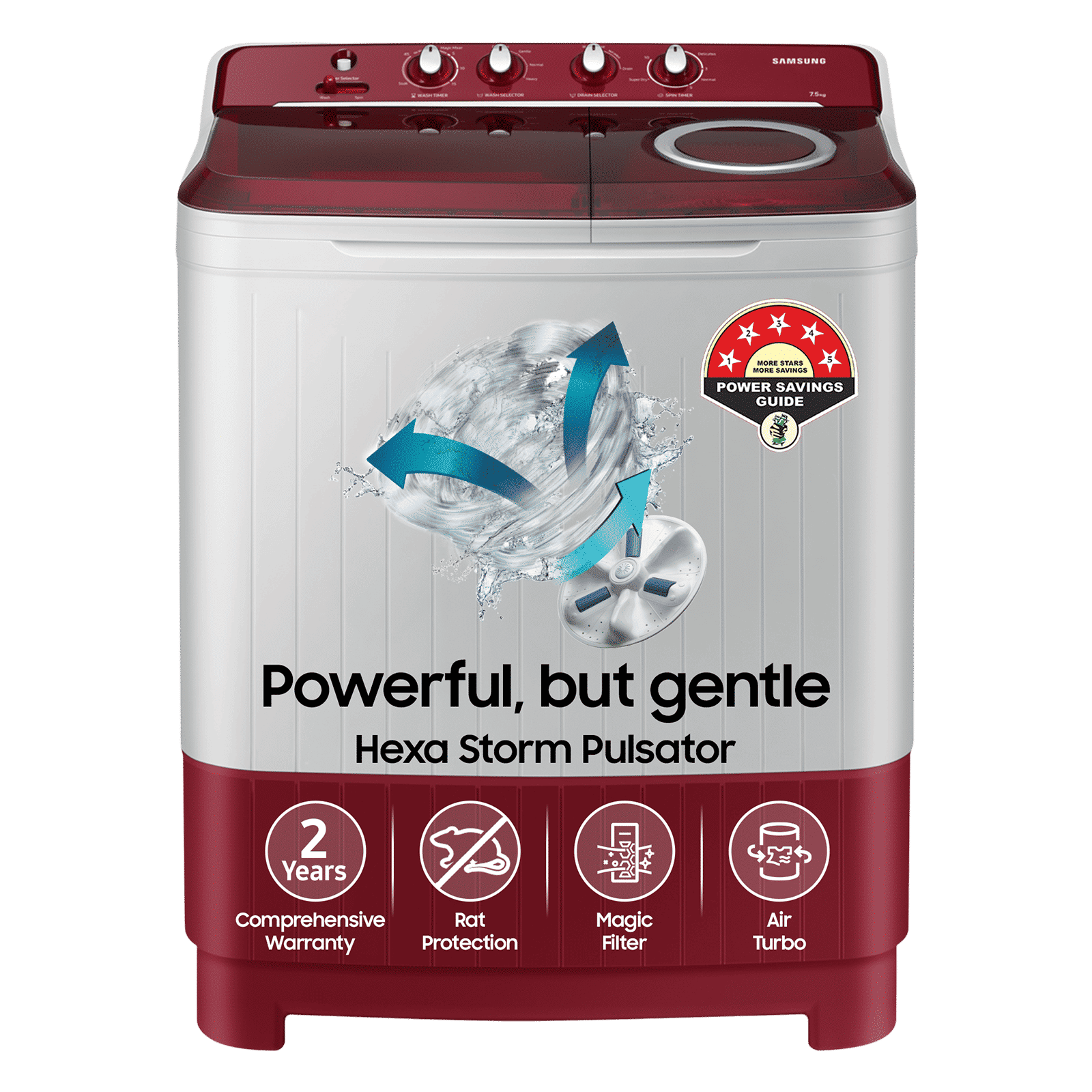 SAMSUNG 7.5 kg 5 Star Semi Automatic Washing Machine with Rat Protection (WT75B3200RR/TL, Dark Grey)