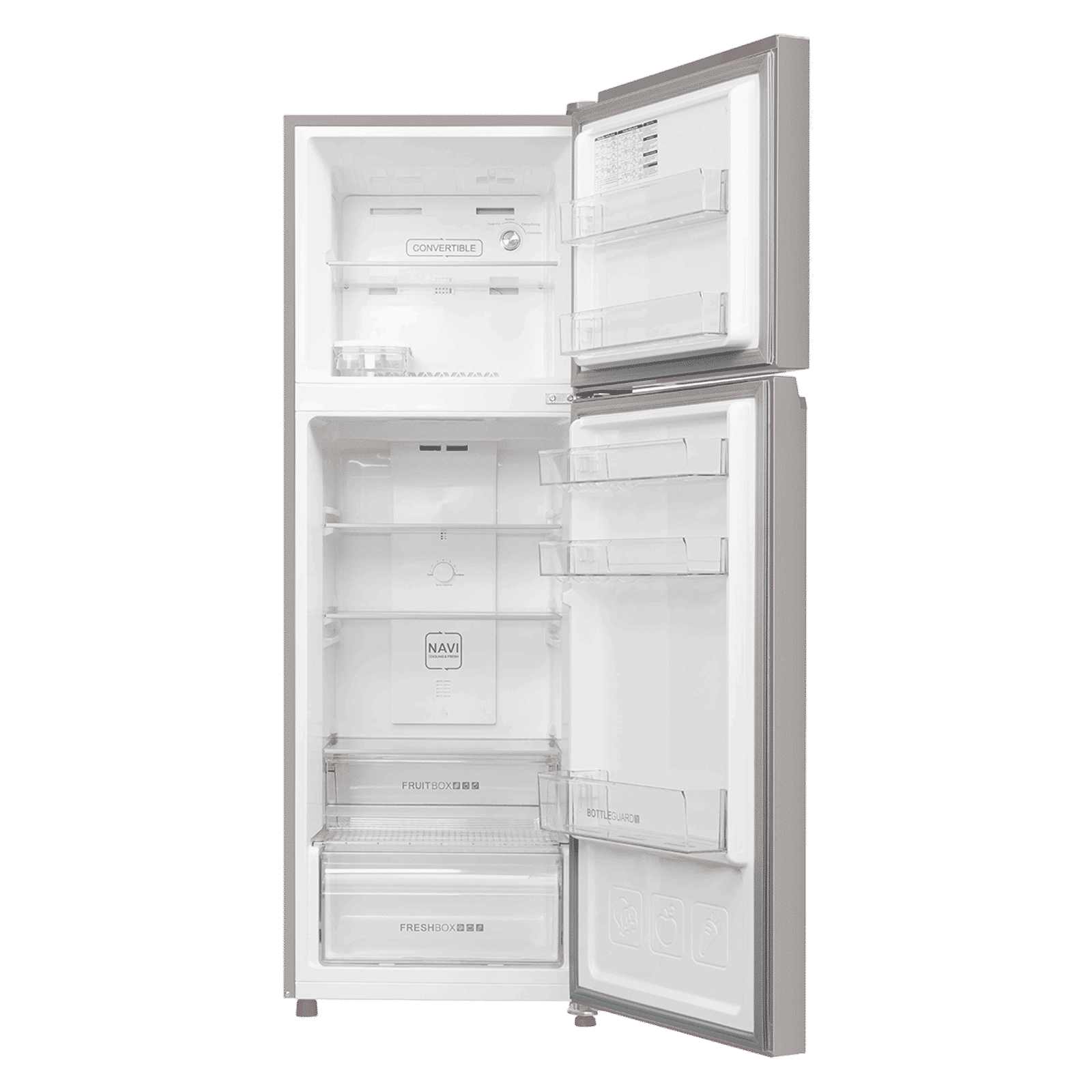 Haier HRF-3182I 268 Litres 2 Star Frost Free Double Door Convertible Refrigerator with Turbo Icing Technology (HRF-3182IBNS-P, Nickel Steel)