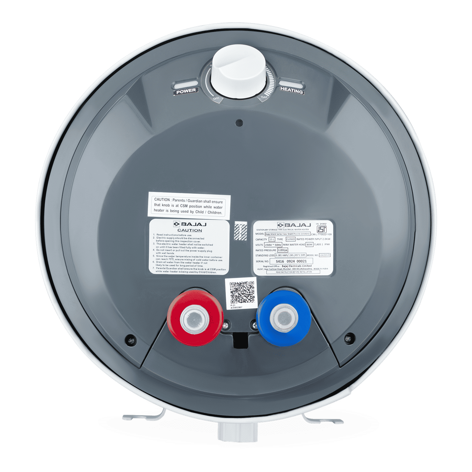 BAJAJ Shield New Shakti Pro 15 Litre Vertical Storage Geyser with Swirlflow Technology (White)