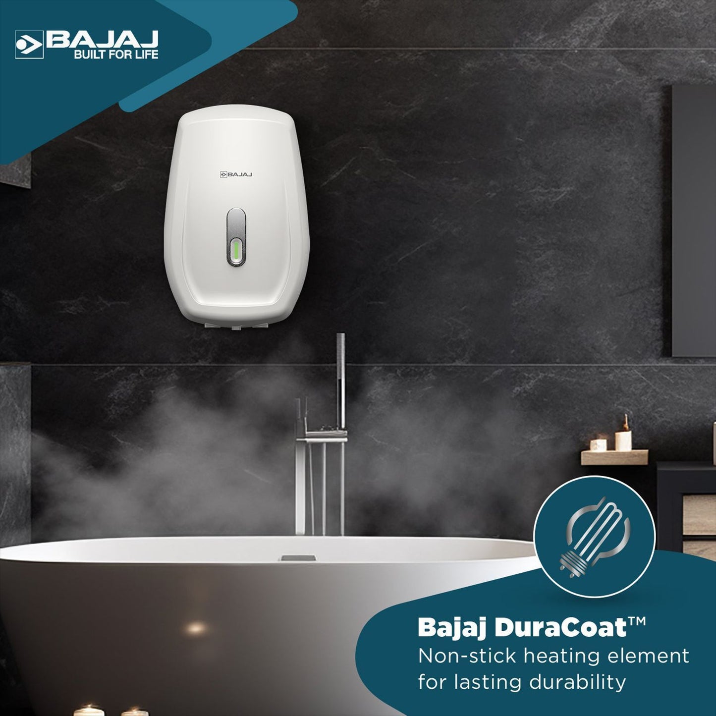 BAJAJ Shield Aerono 3 Litre Vertical Instant Geyser with Shock Resistance (White)