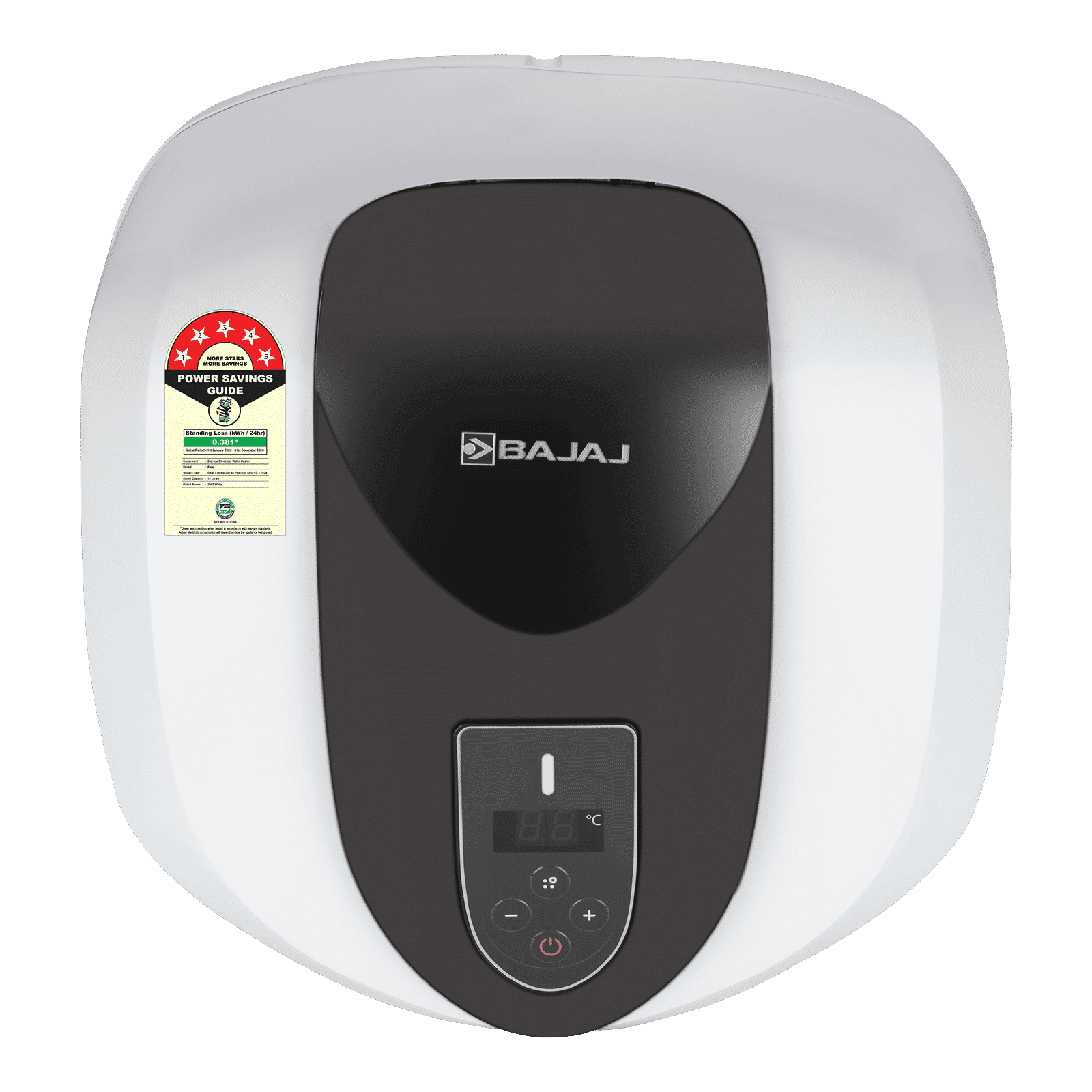 BAJAJ Eternal Pentacle Digi 15 Litre 5 Star Vertical Storage Geyser with Swirlflow Technology (White & Black)