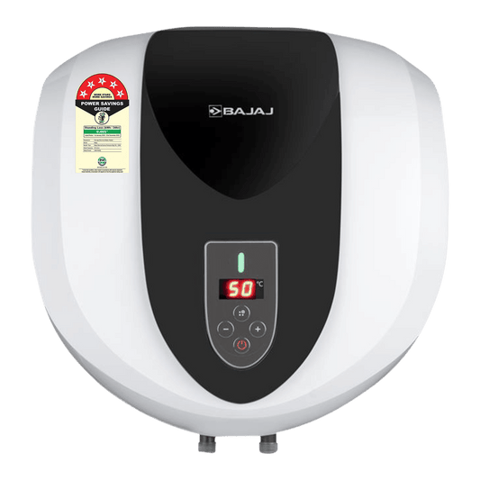 BAJAJ Eternal Pentacle Digi 25 Litre 5 Star Vertical Storage Geyser with Swirlflow Technology (White & Black)